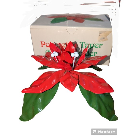 Vintage Dept 56 Poinsettia Taper Candle Holder In Original Box 7175-7 - Picture 9 of 15